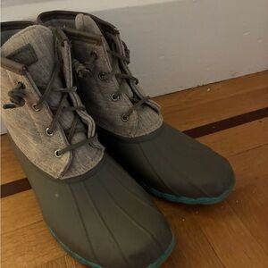 Gray and Green Duck Rain Boots